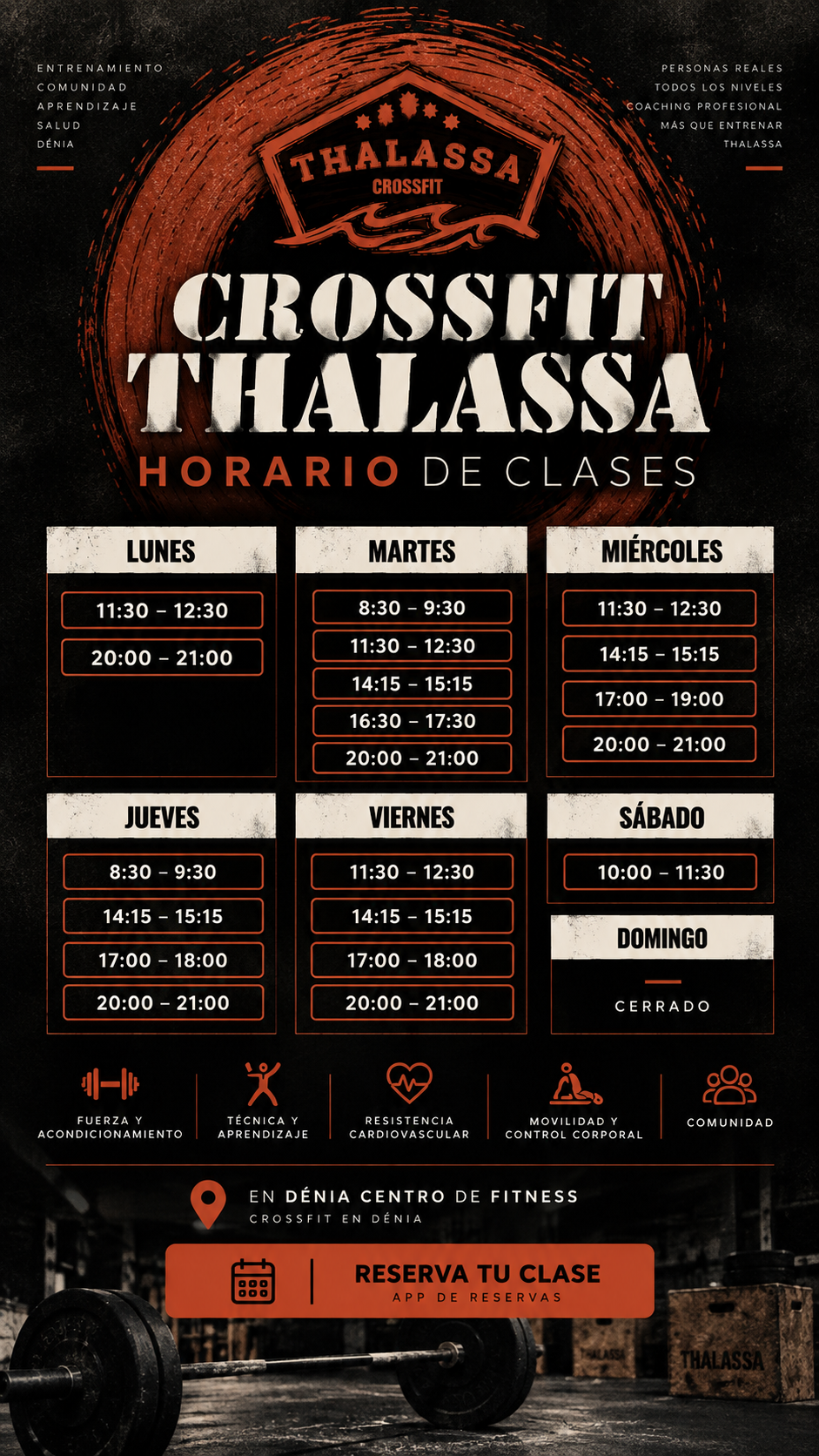 Horario semanal de clases de CrossFit Thalassa